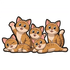 Cat Lovers Theme Group of Playful Cats Transparent Sticker